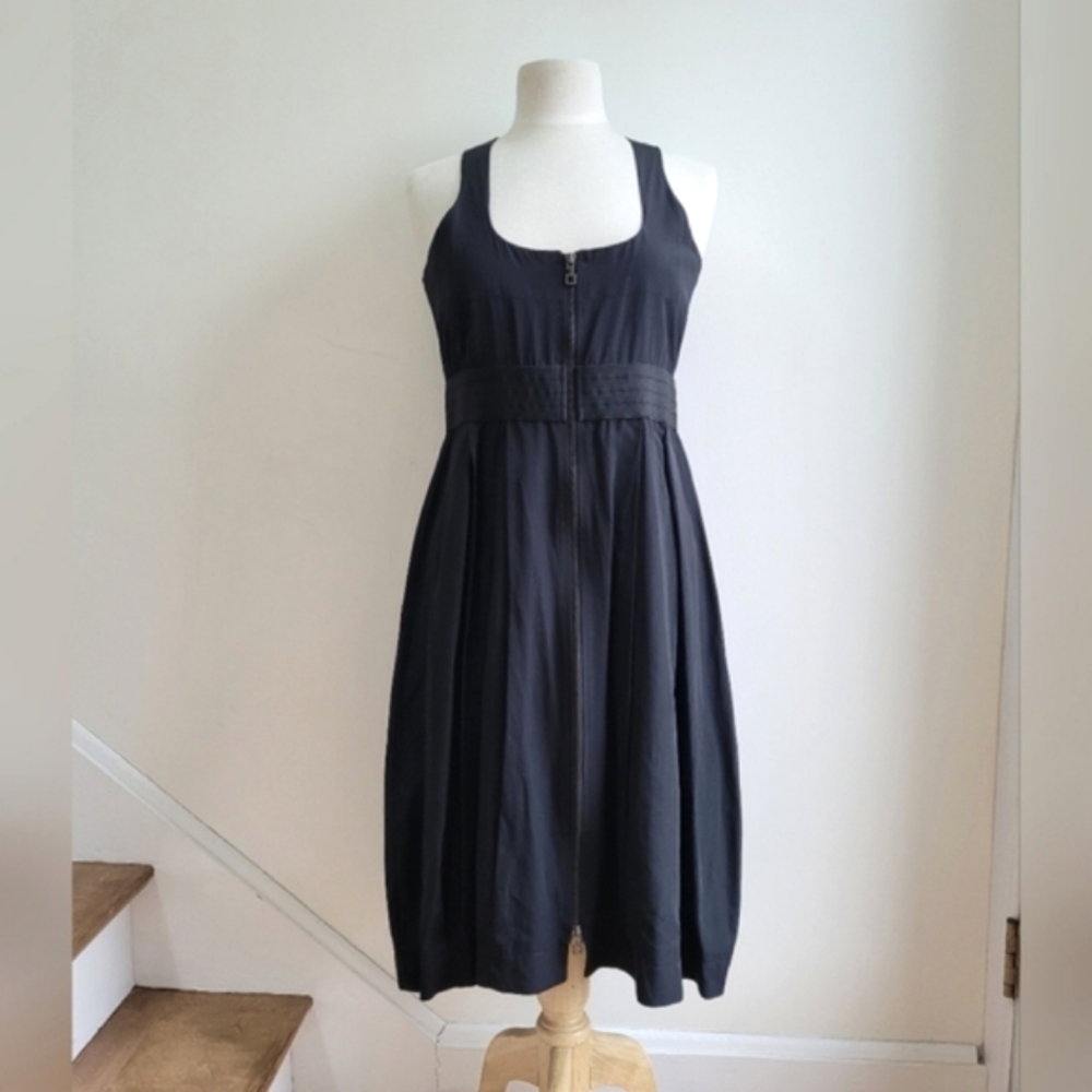 SARAH PACINI Sleeveless Full Zip Front Lagenlook Black Midi Dress Medium